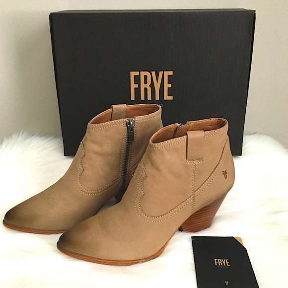 Frye Shoes - Frye Leather Booties Side Zip Stacked Block Heel